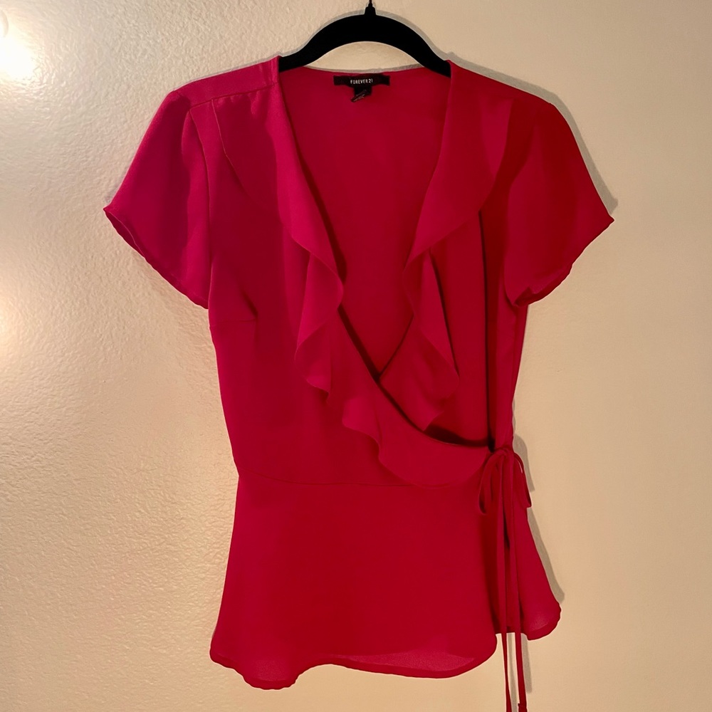 Forever 21 Red Ruffle Wrap Blouse